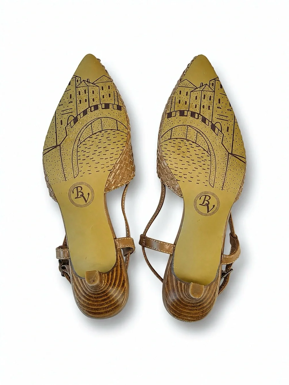 Bella Vita Nude Kaisley Woven Kitten Heel Slingback Pumps Size 8